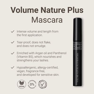 Sandstone Scandinavia Volume Nature Plus - Hypoallergenic Mascara Sensitive Eyes - Smudge- & Sweatproof, Volume and Lengthening Mascara - Allergy tested - Vegan - Non Toxic Mascara