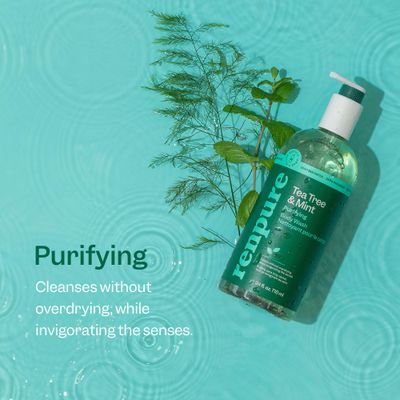 RENPURE Tea Tree &amp; Mint Body Wash - Cleanses, Invigorates &amp; Refreshes Skin Without Over-Drying - For All Skin Types - Tea Tree Leaf Oil, Spearmint Leaf Oil - 24 Fl Oz each, 2 Pack