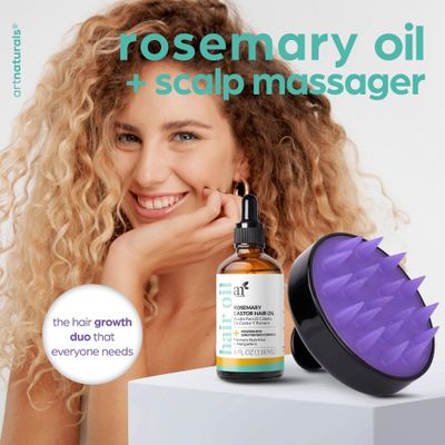 Artnaturals Organic Rosemary Castor Hair Oil  Massager Hair Growth Set Hair Growth Oil 4 ounces with Coconut &amp; Olive Oil for Dry, Damaged &amp; Split End
