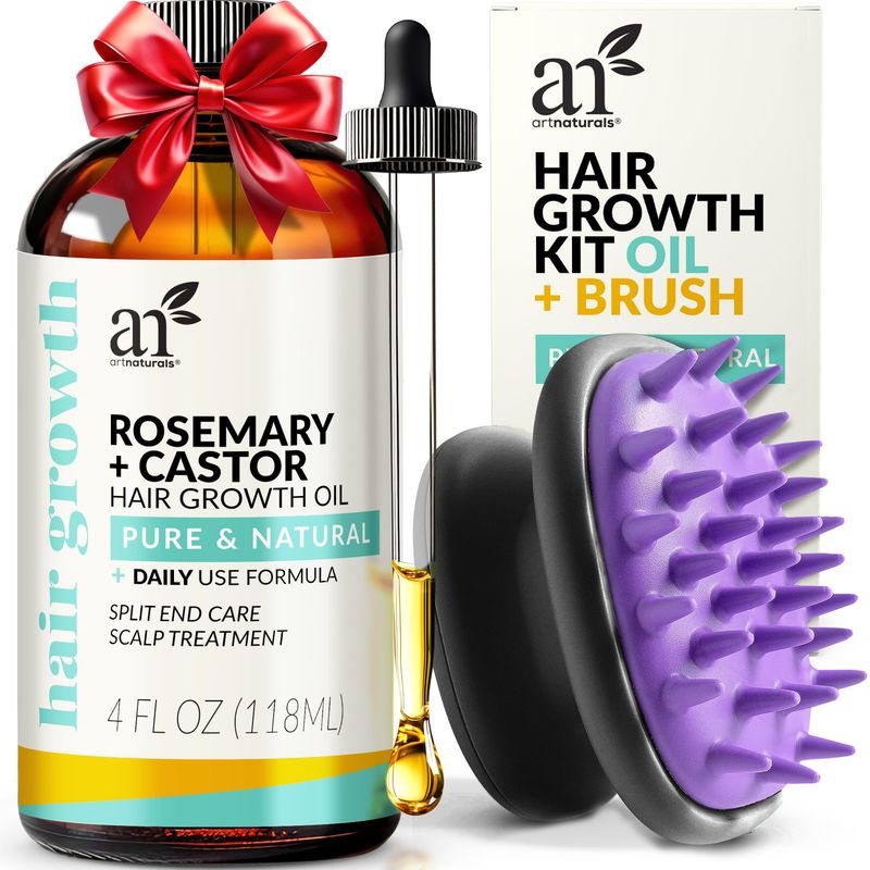 Artnaturals Organic Rosemary Castor Hair Oil  Massager Hair Growth Set Hair Growth Oil 4 ounces with Coconut &amp; Olive Oil for Dry, Damaged &amp; Split End