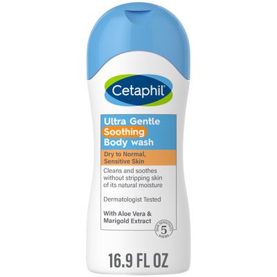 Cetaphil Ultra Gentle Refreshing Body Wash, For Dry to Normal, Sensitive Skin, 16.9oz, with Aloe Vera, Calendula, Vitamin B5, Hypoallergenic, Fragrance Free, Dermatologist Tested