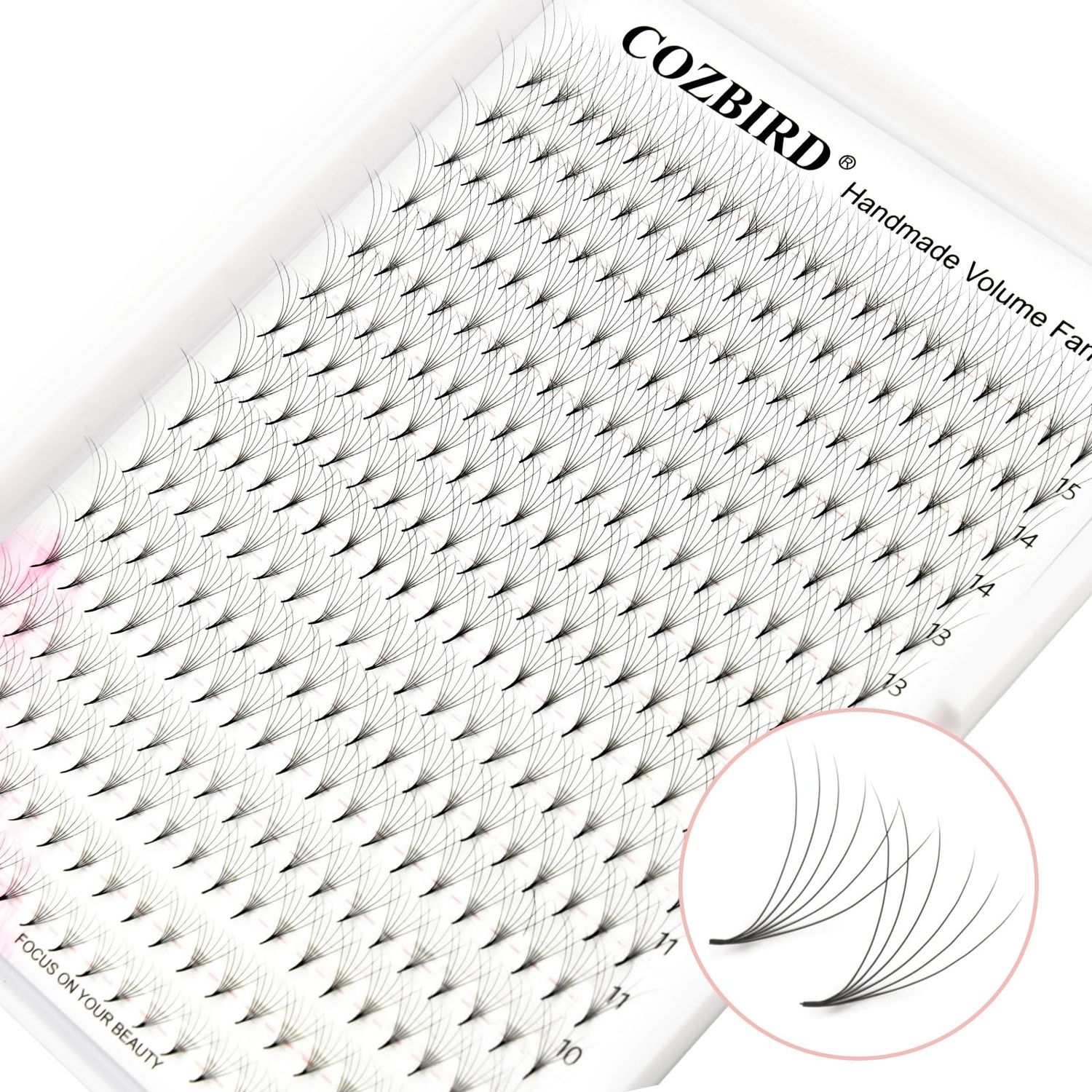 COZBIRD Premade Fans Eyelash Extensions 320 Fans 6D Volume 0.07mm C curl 12mm Pointy Base Sharp Narrow Stem Pre Fanned Lashes Fluffy Matte Black Soft