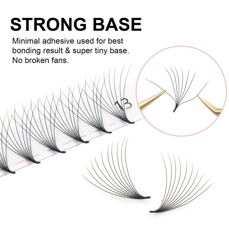 COZBIRD Premade Fans Eyelash Extensions 320 Fans 6D Volume 0.07mm C curl 12mm Pointy Base Sharp Narrow Stem Pre Fanned Lashes Fluffy Matte Black Soft