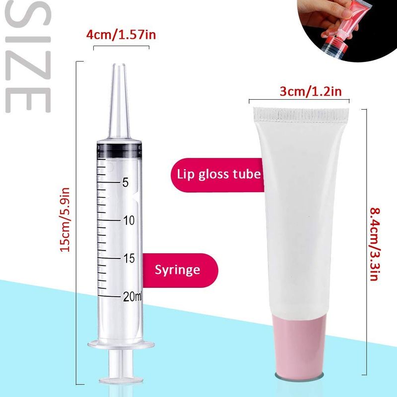 AMORIX 50PCS Lip Gloss Tubes Empty 10ml Pink Cap Lip Gloss Containers Lip Balm Tubes Cute Squeeze Tubes Lipgloss Making Supplies  2 x 20ml Syringes Tag Labels for Lip Gloss Base