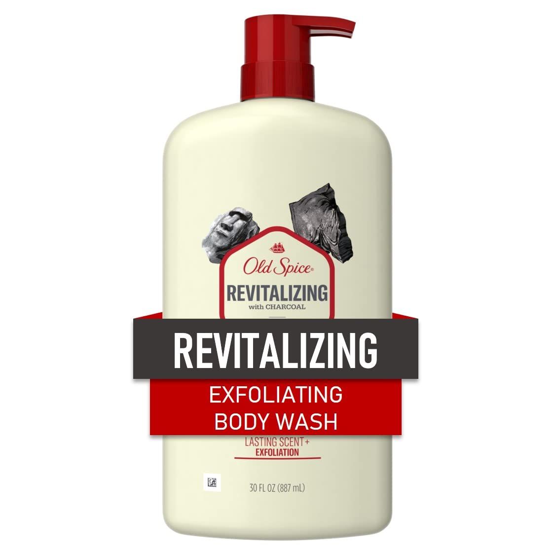 Old Spice Revitalizing Body Wash for Men with Charcoal, Skin Exfoliation &amp; Moisturization, Long Lasting Scent, Fresher Collection, 30 oz