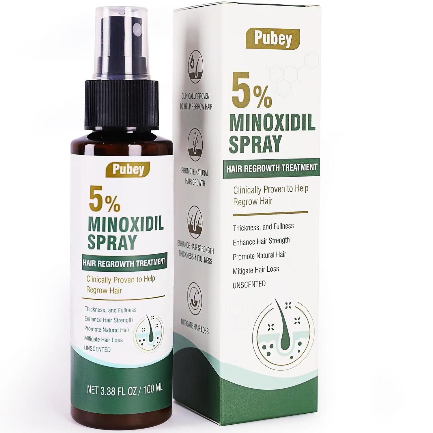 Pugbey 5% Minoxidil for Men, Minoxidil Spray for Women Hair Growth, Beard and Hair Growth Serum, Regrowth Treatment, 3.38 Fl Oz, 2 Month Supply
