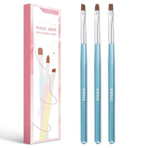 AIRSEE Nail Art Clean Up Brushes, 3 Pcs Painting Brushes for Nails with FlatOvalFine Angled Gel Nail Brushes,Nail Brushes for Cleaning Nail Polish Mistake on the Cuticles