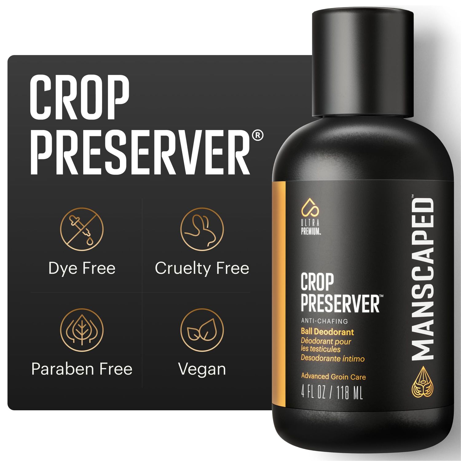 MANSCAPED The Crop Preserver, Men&#39;s Ball Deodorant, Male Care Hygiene Moisturizer, Anti-Chafing Groin Protection with Cooling Aloe Vera, 4oz