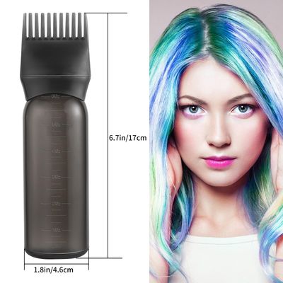 Pimoys 2 Pack Root Comb Applicator Bottle 6 Ounce Oil Applicator for Hair Dye, Black Hair Oiling Bottle Applicator Brush with Graduated Scale