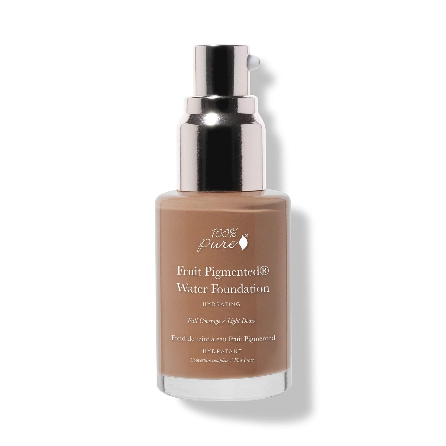 100% PURE Water Foundation Full Coverage Hydrating Makeup, Light Dewy Finish, Moisturizing Concealer for Normal to Dry Skin, Fruit Pigment Color Warm 6.0 wPeachy Undertones for Tan Skin - 1 Fl Oz