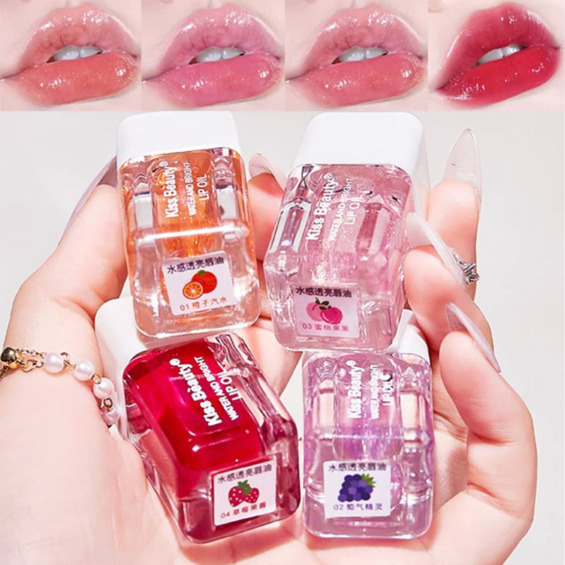 Alisesun 4-Piece Lip Oil &amp; Gloss Kit - Hydrating, Plumping Lip Care with Pearl &amp; Shimmer