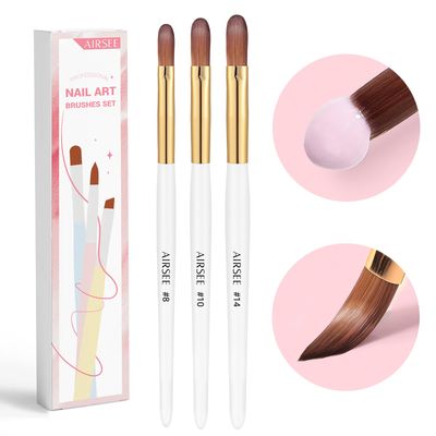 AIRSEE 3PCS Acrylic Nail Brush Set, Size 81014 Beginner &amp; Professional Nail Brushes for Acrylic Application, Acrylic Powder Nail Art Extension and 3D Nail Carving, 3A Nylon Nail Brushes