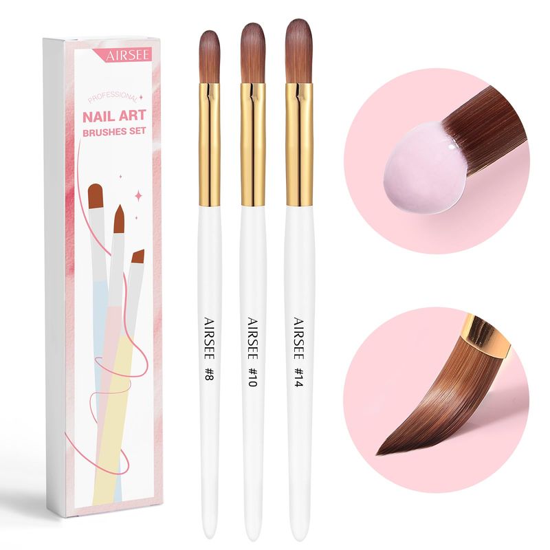AIRSEE 3PCS Acrylic Nail Brush Set, Size 81014 Beginner &amp; Professional Nail Brushes for Acrylic Application, Acrylic Powder Nail Art Extension and 3D Nail Carving, 3A Nylon Nail Brushes