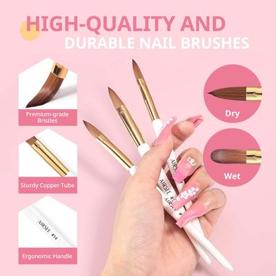 AIRSEE 3PCS Acrylic Nail Brush Set, Size 81014 Beginner & Professional Nail Brushes for Acrylic Application, Acrylic Powder Nail Art Extension and 3D Nail Carving, 3A Nylon Nail Brushes