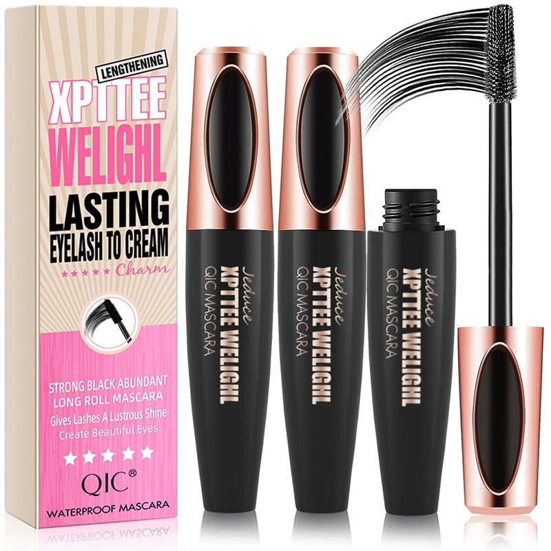 4D Silk Fiber Lash Mascara Extension Voluminous Fiber Mascara Waterproof &amp; Smudge-Proof Mascara Long-Lasting No Flaking Natural No Clumping,All Day Exquisitely Full (2 Packs)