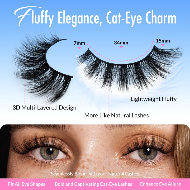 Bepholan False Eyelashes Natural Look Wispy 3D Super Fluffy False Lashes Volume Cat Eye Lashes 5 Pairs Faux Mink Lashes (DV05)