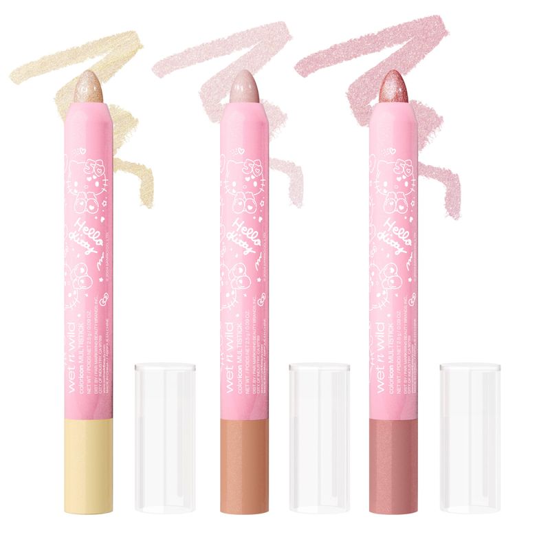wet n wild Hello Kitty 3-Piece Multi Stick Set, Multi-Functional Versatile Shades, Shimmery Rich Pigmented Cream to Powder Glittery Formula, Cruelty-Free &amp; Vegan