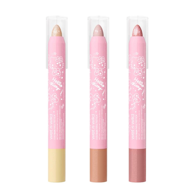 wet n wild Hello Kitty 3-Piece Multi Stick Set, Multi-Functional Versatile Shades, Shimmery Rich Pigmented Cream to Powder Glittery Formula, Cruelty-Free &amp; Vegan