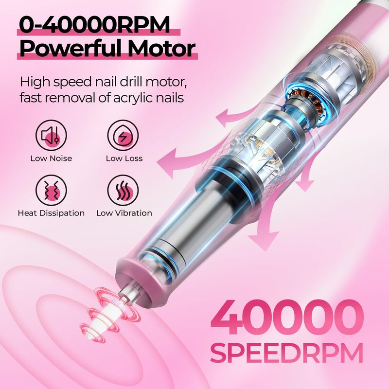 JOSGLOI Electric Nail Drill Professional 40000RPM Electric Nail File Kit E File Nail Drill Machine with LCD Display for Acrylic Gel Nail, Manicure Pedicure Polishing Nail Grinder for Salon Home Use