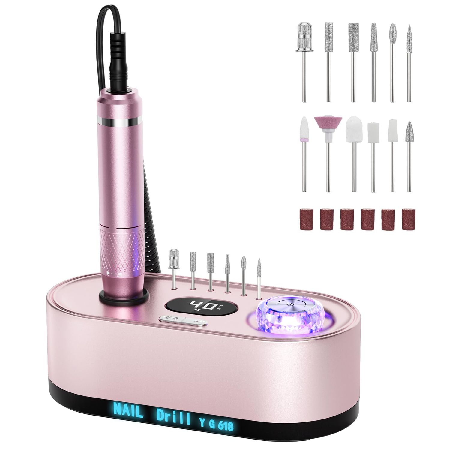 JOSGLOI Electric Nail Drill Professional 40000RPM Electric Nail File Kit E File Nail Drill Machine with LCD Display for Acrylic Gel Nail, Manicure Pedicure Polishing Nail Grinder for Salon Home Use
