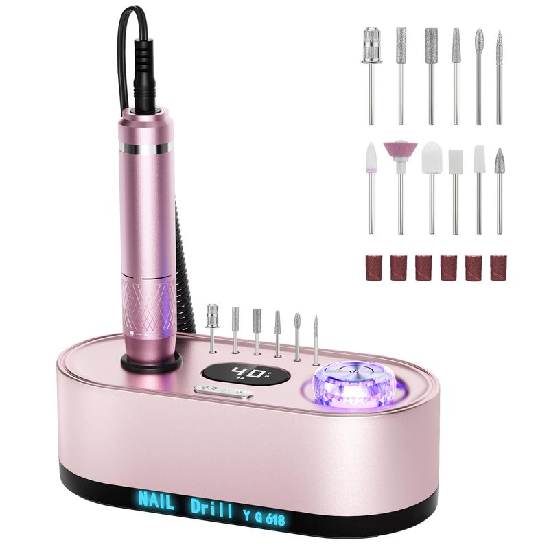 JOSGLOI Electric Nail Drill Professional 40000RPM Electric Nail File Kit E File Nail Drill Machine with LCD Display for Acrylic Gel Nail, Manicure Pedicure Polishing Nail Grinder for Salon Home Use