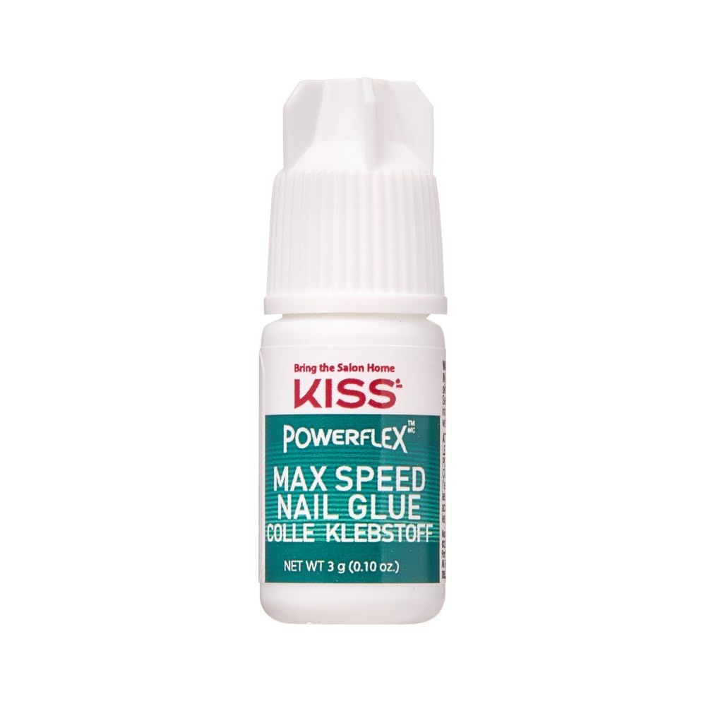 KISS PowerFlex Maximum Speed Nail Glue - Fast Drying Adhesive for Glue-On Nails &amp; Repairs with Nozzle Tip Applicator, Ideal for Tips &amp; Wraps, Net Wt. 0.10 oz (3g)