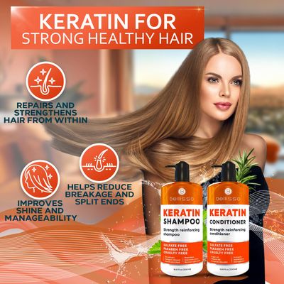 Keratin Shampoo and Conditioner Set - Sulfate Free and Paraben Free - Salon Thickening Treatment for Dry, Damaged, Curly, Frizzy, Straight or Color Treated Hair - Anti Frizz Formula for Women and Men