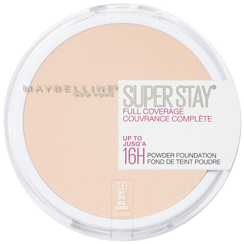 Maybelline Super Stay Full Coverage Powder Foundation Makeup, Up to 16 Hour Wear, Soft, Creamy Matte Foundation, Buff Beige, 1 Count