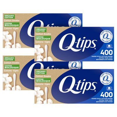 Q-tips Cotton Swabs Organic Swab Ultimate Home and Beauty Tool Made from Organic Cotton, Paper 400 Count(Pack of 4)