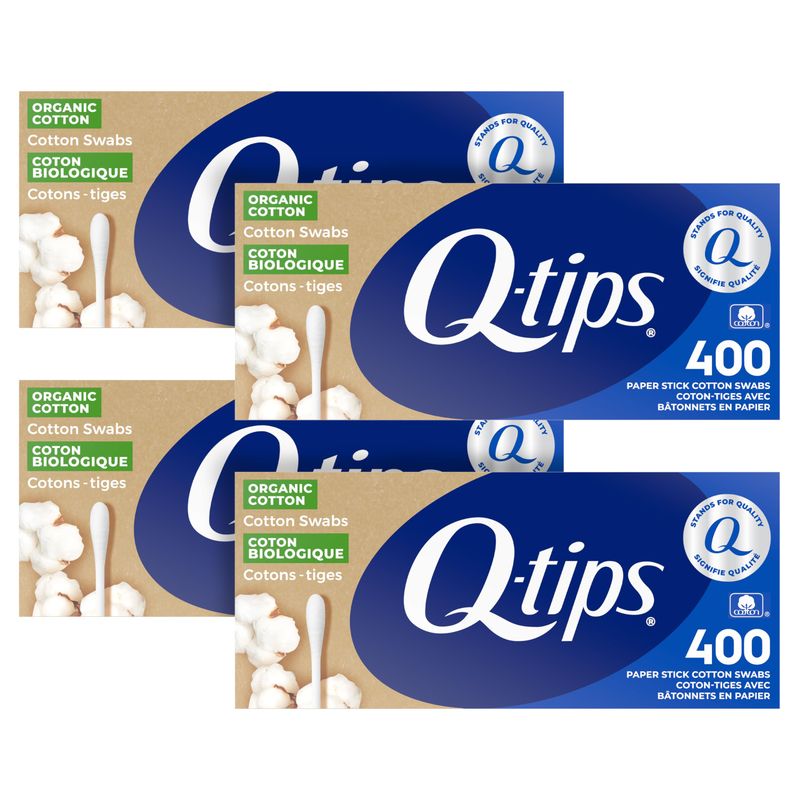 Q-tips Cotton Swabs Organic Swab Ultimate Home and Beauty Tool Made from Organic Cotton, Paper 400 Count(Pack of 4)