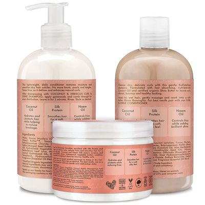 SheaMoisture Coconut &amp; Hibiscus Curl Trio Includes Curl &amp; Shine Shampoo and CONDITIONER, Curl Enhancing Smoothie with Box