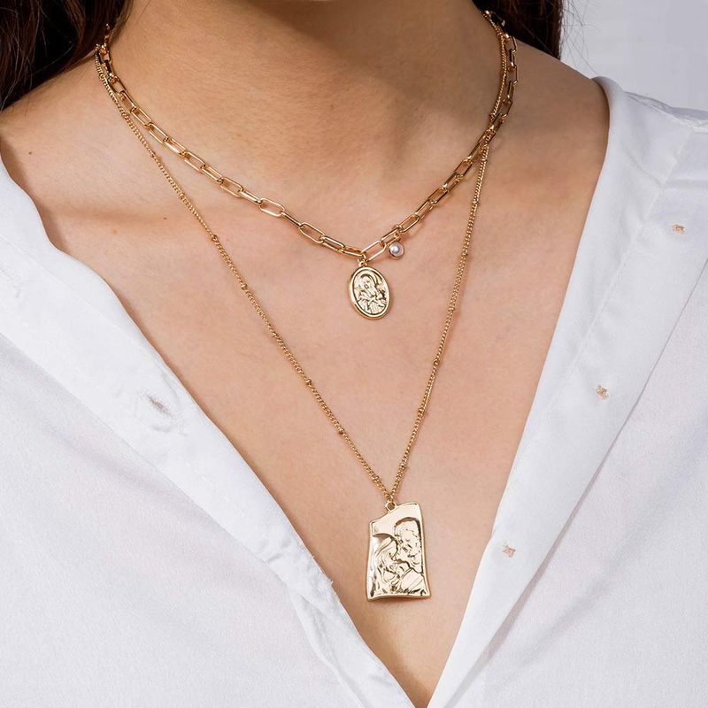 fxmimior 2 Tier Dainty Thick Pearls Coin Pendant Gold Layered Necklace Long Chain Multilayer Punk Necklace Set Jewelry for Women Lady Girls Gift Jewelry