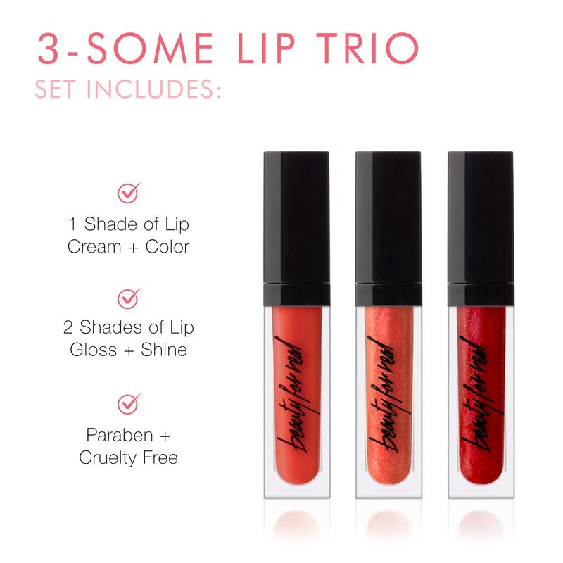 Beauty For Real 3-Some Lip Trio, So Hot - Includes Lip Cream  Color in Infrared and Lip Gloss  Shine in Orange Rush &amp; Light My Fire - With Mirror &amp; LED Light