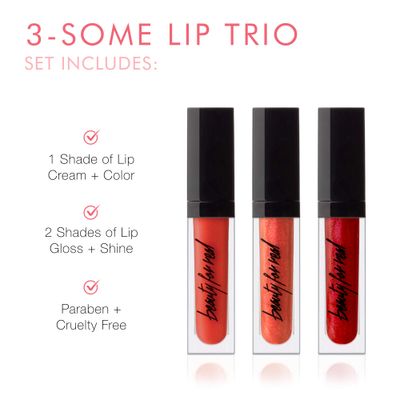 Beauty For Real 3-Some Lip Trio, So Hot - Includes Lip Cream  Color in Infrared and Lip Gloss  Shine in Orange Rush &amp; Light My Fire - With Mirror &amp; LED Light