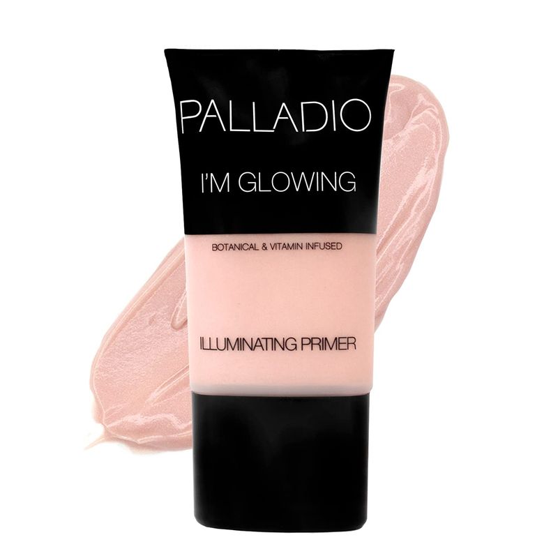Palladio I&#39;m Glowing Illuminating Primer, Pearly Pink Makeup Primer for Face, Contains Aloe Vera, Grape Seed Oil, Green Tea, Brightens Complexion, Combats Wrinkles, Fine Lines &amp; Pores