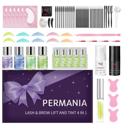 PERMANIA Lash Lift Kit, Salon Grade Supplies for Eyelash Lift and Brow Lamination Black Color 4 in 1 Fast Quick Curling &amp; Coloring 10 ml Natural Result Hair Color Developers