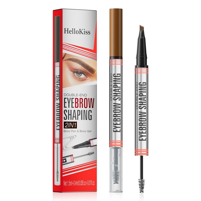 Eyebrow Pen - 2-in-1 Dual-Ended Eyebrow Pen with 4-Fork-Tip &amp; Eyebrow Brush and Sealing Brow Gel, Creates Natural Looking Brows Effortlessly, Long-lasting and Waterproof (Light Brown)
