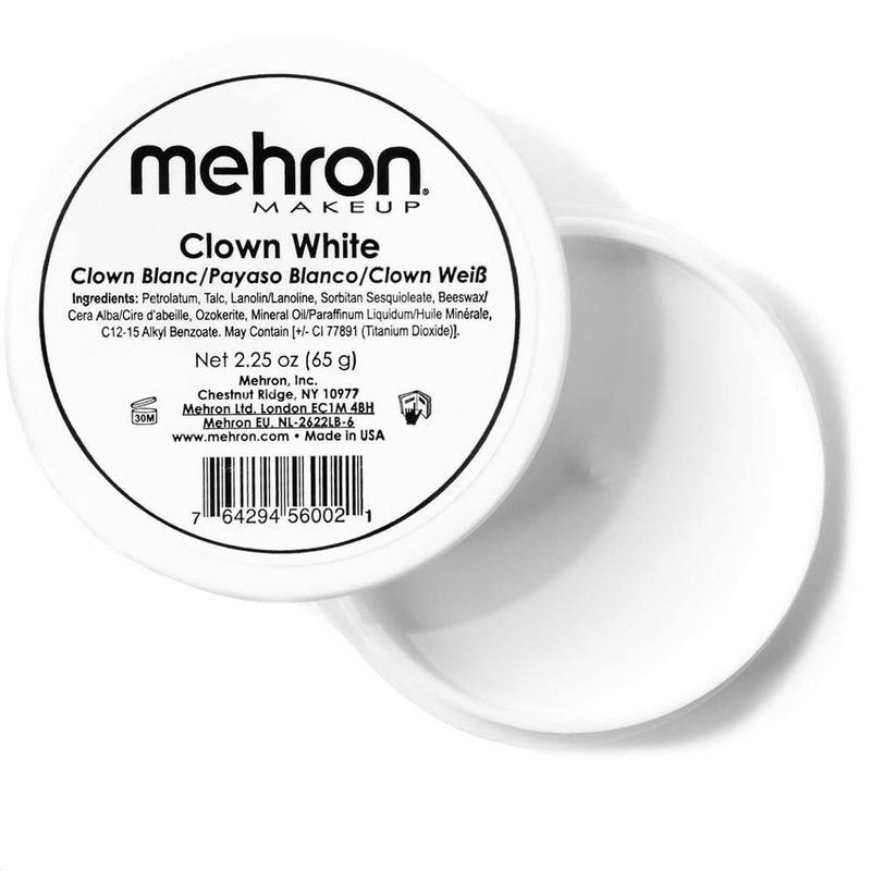 Mehron Makeup Clown White Professional Face Paint Cream Makeup | White Face Paint Makeup for Stage, Film, Cosplay, &amp; Mime | Halloween Clown Makeup 2.25 oz (65g)