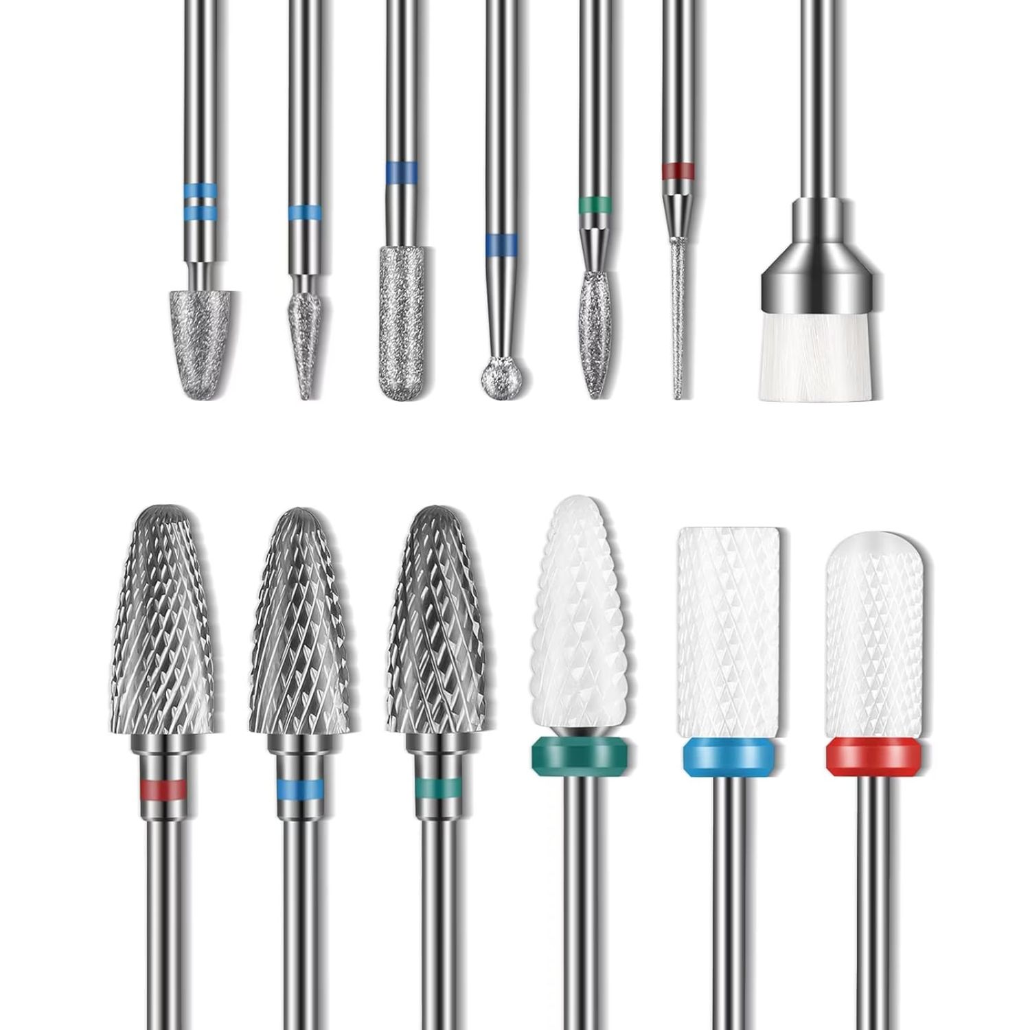 Depvko 13PC Nail Drill Bits Set, Drill Bits for Nails, 3pcs Tungsten Carbide Drill Bits 3pcs Ceramic Efile Nail Drill Bits 6pcs Diamond Drill Bits 1pcs Brush, 332 inch Nail Bits for Nail Drill