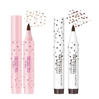 Sumeitang 2 Colors Liquid Freckle Pen, Natural Lifelike Face Fake Freckle Makeup Pen Magic Freckle Color, Waterproof Long Lasting Quick Dry Faux Freckles Pen Soft Dot Sopt Pen -Light Brown&amp;Dark Brown