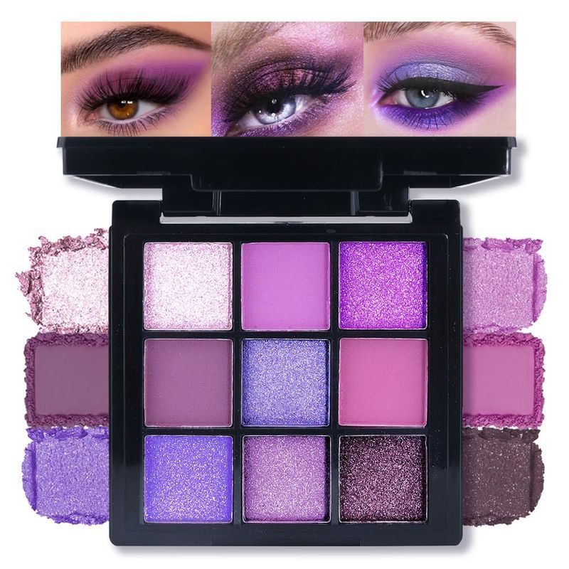 AMY&#39;S DIARY Matte Shimmer Light Deep Purple Eye Shadow Palette Makeup,Eyeshadow Long Lasting Waterproof Cruelty-Free, 9 Blendable Shades in Smooth Finishes with Gorgeous Pearls for Girls (purple)