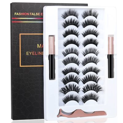 BILEYCHA Upgrade 3D Natural Magnetic Eyelashes,Lightweight Magnetic Eyeliner and Eyelashes Kit, 2 Magnetic Eyeliners- No Glue Needed (10 Pairs)