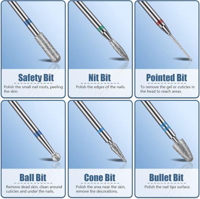 Depvko 13PC Nail Drill Bits Set, Drill Bits for Nails, 3pcs Tungsten Carbide Drill Bits 3pcs Ceramic Efile Nail Drill Bits 6pcs Diamond Drill Bits 1pcs Brush, 332 inch Nail Bits for Nail Drill