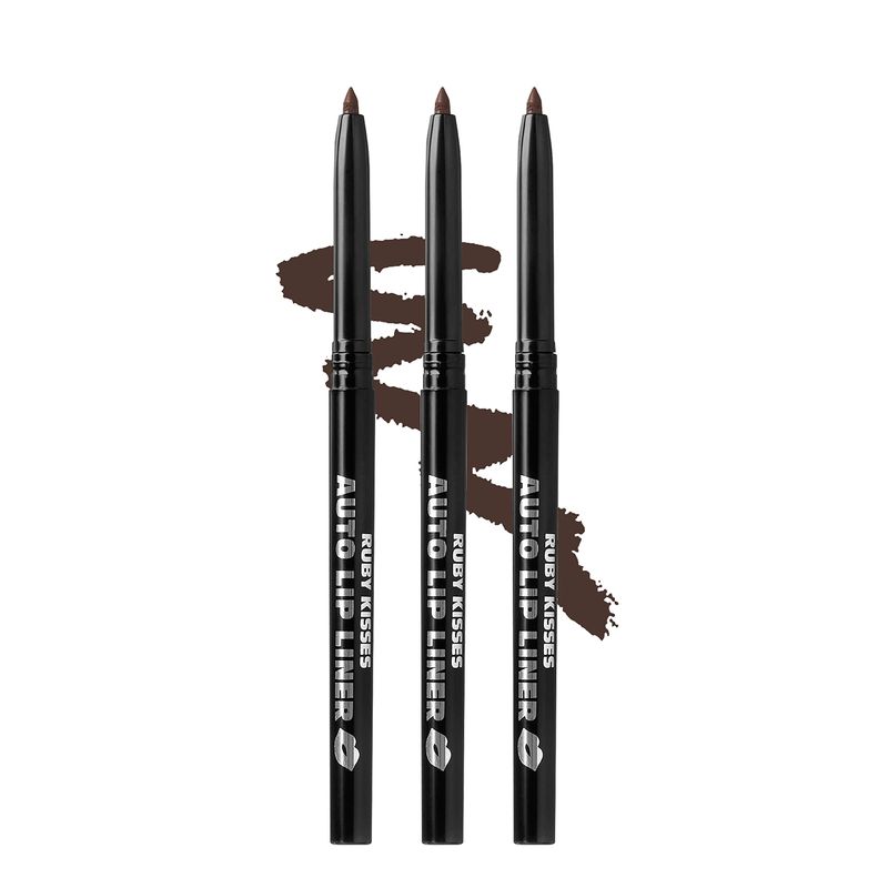 Ruby Kisses Auto Lip Liner Pencil, Long Lasting &amp; Non-Fading, Smooth Application, Non-Feathering with Rich Color, No Sharpener Needed, Ideal for Full Lips Look (Dark Brown) (3 PACK)