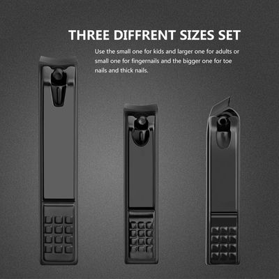 Nail Clippers Set Black Matte Stainless Steel Fingernail &amp; Thick Toenail &amp; Ingrown Nail Clippers, Perfect 3 pcs Nail Clippers Cutter for Men and Women(Black)