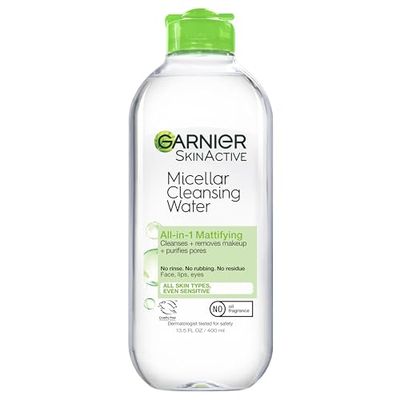 Garnier Micellar Water for Oily Skin, Facial Cleanser &amp; Makeup Remover, Mattifying, For All Skin Types, Vegan, Cruelty Free, 13.5 Fl Oz (400mL), 1 Count