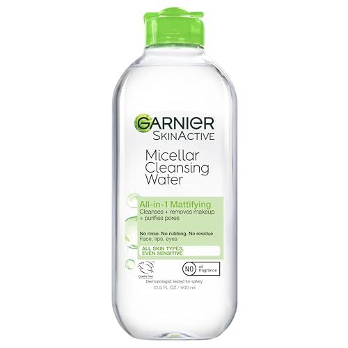 Garnier Micellar Water for Oily Skin, Facial Cleanser &amp; Makeup Remover, Mattifying, For All Skin Types, Vegan, Cruelty Free, 13.5 Fl Oz (400mL), 1 Count
