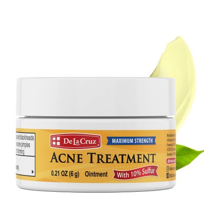 De La Cruz 10% Sulfur Ointment Travel Size - Cystic Acne Treatment for Face and Body - Daily 10 Min Spot Treatment Mask Safe and Effective Game Changing Hormonal Acne Treatment 0.21oz 6g