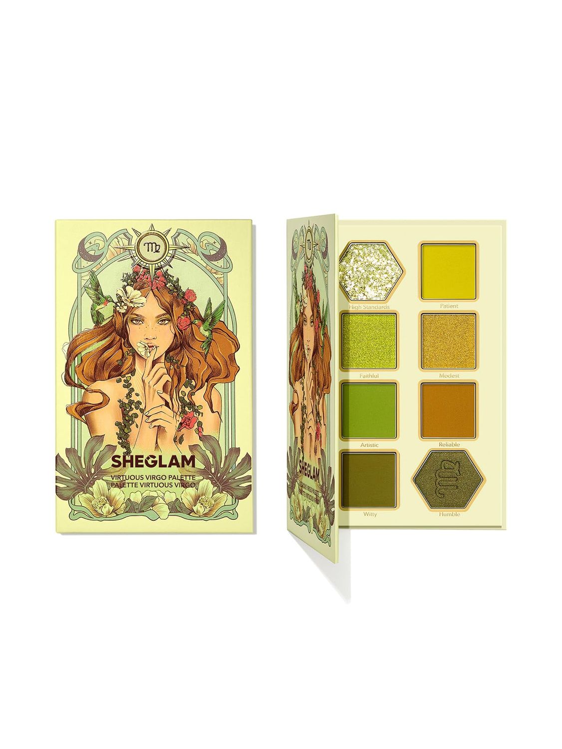 SHEGLAM Glitter Metallic Eyeshadow Palette 8-Color High Pigment Green Gold Long Wearing Horoscope Collection Eye Shadow Palette - Virtuous Virgo