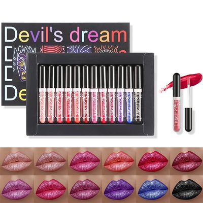 Gireatick 12 Colors Glitter Lip Gloss Set, 12Pcs Diamond Shimmer Metallic Liquid Lipstick Set, Long Lasting Waterproof Non-stick Cup Lip Gloss Glow Cosmetic Kit
